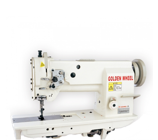 Golden Wheel CSU-4150-BFT 1-adatu, slēgtā dūriena šujmašīna ar apakšējo, augšējo un adatas padeves mēhānismu un ar automātiskām funkcijām , paredzēta smagiem audumiem