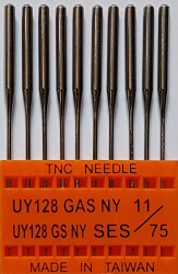 UY128GAS SES NM75 (trikotāžai) adatas rūpnieciskām plakanšuves šujmašīnām
