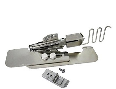 Pēdiņa auduma malas apšūšanai ar lentīti (Janome CoverPro)